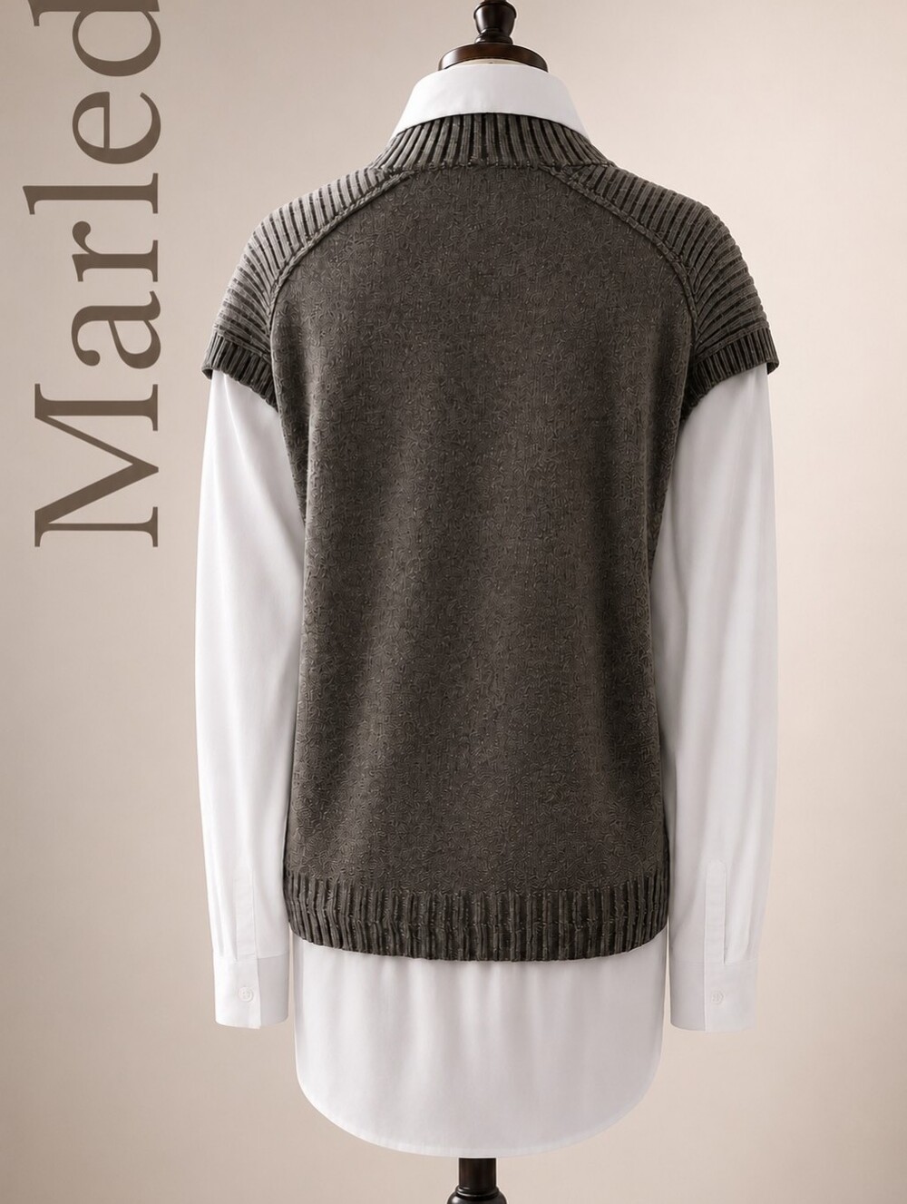 Womans Marled Brown V-Neck Knit Sweater Vest - Picture 2 of 6
